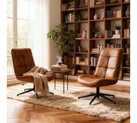 Meuble Cosy Fauteuil de Salon Pivotant Lot de 2, Chaise Relax Moderne avec Hauteur Réglable, Dossier Inclinable et Pliable, en Suédine Doux et Pieds Métal, Marron