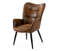 MEUBLE COSY Fauteuil de Salon Scandinave avec Accoudoirs et Assise Épais Pied Métal Rembourré en Suédine Marron