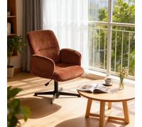 MEUBLE COSY Fauteuil de Salon Scandinave Siège Pivotant Hauteur Réglable avec Accoudoir en Velours Côtelé, Rouge