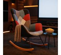 Meuble Cosy Fauteuil de Salon Surdimensionné Scandinave en Tissu Patchwork avec Dossier Haut et Accoudoirs