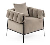 MEUBLE COSY Fauteuil Salon Chaise de Canapé de Loisirs pour Chambre avec Assise Épais Dossier Coussin Accoudoirs en Velours Côtelé Taupe Clair