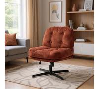 Meuble Cosy Fauteuil Salon Chaise Pivotant 360° Fonction d'inclinaison Hauteur Réglable Jambes Croisées sans Accoudoirs roulettes en Velours Côtelé Rouge