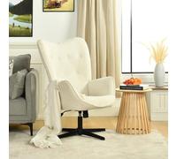 Meuble Cosy Fauteuil Salon, Chaise Pivotant sur 360°, avec Fonction d'inclinaison, Hauteur Réglable, en Tissu Chenille, Jambes Croisées, Beige