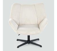 Meuble Cosy Fauteuil Salon Chaise Pivotant sur 360° pour Chambre Bureau Jambes Croisées avec Assise Épais Dossier Accoudoirs roulettes en Velours Côtelé Beige