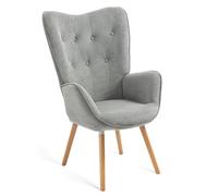 MEUBLE COSY Fauteuil Salon Scandinave Confortable Chaise de Coiffeuse Canapé de Loisirs pour Chambre Salle à Manger Bureau avec Assise Épais Accoudoirs Rembourés en Tissu Pieds Bois Massif, Gris