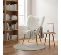 Meuble Cosy Fauteuil Scandinave en Boulette Doux pour Lecture, Chaise de Salon avec Accoudoirs, Blanc