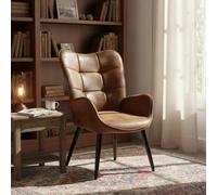 Meuble Cosy Fauteuil Vintage en Suédine Doux pour Lecture, Chaise de Salon avec Accoudoirs, Marron