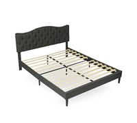 MEUBLE COSY Lit Double 140x190 cm avec Sommier à Lattes en Bois et Tête de Lit revêtement en Tissu, Scandinave, pour Chambre, Adulte, Adolescent, Gris