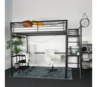 MEUBLE COSY Lit Mezzanine 2 Places 140x190cm avec Sommier à Lattes et Bureau avec Chaise, en Verre et métal, Style Industriel, pour Enfant Chambre à Coucher Maison, Noir + Blanc