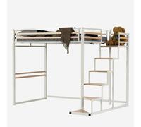 MEUBLE COSY Lit Mezzanine 2 Places 140x200cm avec Sommier à Lattes pour Adulte Enfant, en Bois d'ingénierie et métal, Style Industriel, Chêne + Blanc