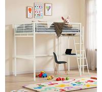 Meuble Cosy Lit Mezzanine pour Enfants avec Bureau en Verre et métal, Lits 140x190cm pour Garçon et Fille, Blanc