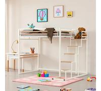 Meuble Cosy Lit Mezzanine pour Enfants en Bois d'ingénierie et métal, Lits 140x200cm pour Garçon et Fille, Chêne + Blanc