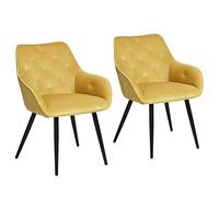 MEUBLE COSY Lot de 2 Chaise Salle à Manger Scandinaves en Velours Jaune Fauteuil Salon Design avec Accoudoirs, 56x59x75cm