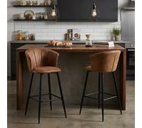 Meuble Cosy Lot de 2 Chaises de Bar Industriel, Siège 72 cm de Haut, Tabourets de Cuisine Vintage, avec Dossier en Suède, Marron