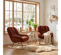 Meuble Cosy Lot de 2 Fauteuil à Bascule Scandinave, Rocking Chair en Tissu Chenille, Chaise à Bascule Allaitement, pour Salon Chambre, Pieds en Bois d’Hévéa, Rouge