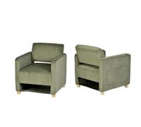Meuble Cosy Lot de 2 Fauteuil de Salon Canapé 1 Place Rembourré avec Assise Large, Chaise de Loisirs avec Accoudoirs, en Velours Côtelé, Pieds en Bois Massif, Vert