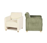 Meuble Cosy Lot de 2 Fauteuil de Salon Canapé 1 Place Rembourré avec Assise Large, Chaise de Loisirs avec Accoudoirs, en Velours Côtelé, Pieds en Bois Massif, Beige + Vert