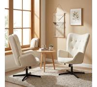 Meuble Cosy Lot de 2 Fauteuil Salon, Chaise Pivotant sur 360°, avec Fonction d'inclinaison et Hauteur Réglable, en Tissu Chenille, Jambes Croisées, Beige