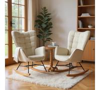 Meuble Cosy Lot de 2 Fauteuils à Bascule, Chaise de Relaxation, Rocking Chair Confortable pour Salon en Tissu avec Pieds Bois et Métal