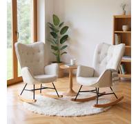 Meuble Cosy Lot de 2 Fauteuils à Bascule, Chaise de Relaxation, Rocking Chair Confortable pour Salon en Tissu avec Pieds Bois et Métal, Décor de Boutons