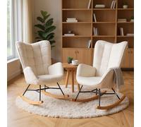 Meuble Cosy Lot de 2 Fauteuils à Bascule, Chaise de Relaxation, Rocking Chair Confortable pour Salon en Bouclette avec Pieds Bois et Métal