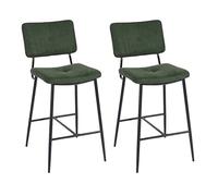 MEUBLE COSY Lot de 2 Tabouret de Bar avec Dossier et Repose-Pieds, Siège Rembourrés de 69 cm de Haut, Cadre en métal, Chaises Hautes en Tissu, Style Industriel, Vert