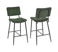 MEUBLE COSY Lot de 2 Tabouret de Bar Rétro avec Dossier et Repose-Pieds, Siège Rembourrés de 69 cm de Haut, Cadre en métal, Chaises Hautes en Tissu Vert