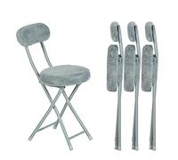 MEUBLE COSY Lot de 4 Chaises de Bureau Pliante Coussin Rond en Fourrure avec Dossier et Repose-Pieds, Siège de 49 cm de Haut, Style Scandinave, Gris