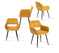 Meuble Cosy Lot de 4 Chaises de Salle à Manger Scandinave Fauteuil Assise Rembourrée en Velours Côtelé Pieds en Métal pour Cuisine Salon Chambre Bureau, Jaune