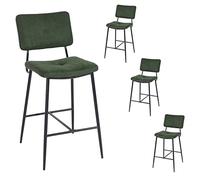 MEUBLE COSY Lot de 4 Tabouret de Bar avec Dossier et Repose-Pieds, Siège Rembourrés de 69 cm de Haut, Cadre en métal, Chaises Hautes en Tissu, Style Industriel, Vert