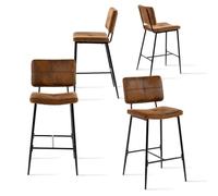 MEUBLE COSY Lot de 4 Tabouret de Bar Industriel avec Dossier et Repose-Pieds, Siège Rembourrés de 75 cm de Haut, Chaises Hautes en Suédine Cadre en métal, Marron