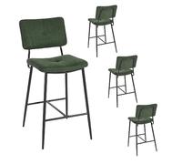 MEUBLE COSY Lot de 4 Tabouret de Bar Rétro avec Dossier et Repose-Pieds, Siège Rembourrés de 69 cm de Haut, Cadre en métal, Chaises Hautes en Tissu Vert
