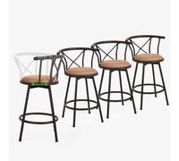 MEUBLE COSY Lot de 4 Tabourets de Bar Chaises Vintage pivotant sur 360° avec Dossier et Repose-Pieds Siège de 63cm de Haut Style Industriel Marron 40x56,5x85cm