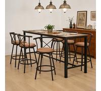 Meuble Cosy Lot de 6 Chaises de Bar pivotant sur 360°, Tabourets Hauts Vintage, avec Dossier et Repose-Pieds, Siège de 63 cm de Haut, Style Industriel, Marron