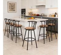 Meuble Cosy Lot de 6 Chaises de Bar pivotant sur 360°, Tabourets Hauts Vintage, avec Dossier et Repose-Pieds, Siège de 75,5 cm de Haut, Style Industriel, Marron