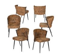 MEUBLE COSY Lot de 6 Chaises de Salle à Manger au Design Tressé Fauteuil Rembourrée en suédine pour Cuisine Salon Chambre Bureau, Marron