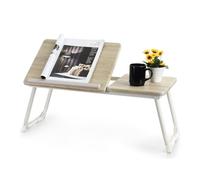 Meuble Cosy Table de lit Tablette pour Prdinateur Portable Plateau Réglable Petit Bureau Nomade Support PC, Chêne + Blanc, 65x30x27.5cm