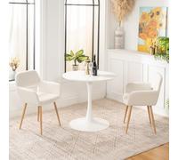 MEUBLE COSY Table Salle à Manger Ronde avec 2 Chaises Design Ensemble de 3 Meubles Scandinave pour Salon Cuisine, Cadre en Acier, Blanc + Beige