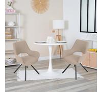 MEUBLE COSY Table Salle à Manger Ronde avec 2 Chaises Design Ensemble de 3 Meubles Scandinave pour Salon Cuisine, Cadre en Acier, Blanc + Beige
