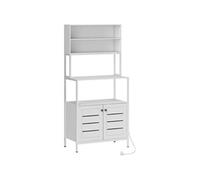 HOMCOM Étagere Cuisine avec Multiprise Style Moderne 80x42x171 cm Blanc | Meuble Micro-Onde, Étagère Rangement Cuisine, Placard Double Porte à Persiennes, Compartiments Ouverts