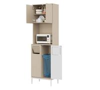 Meuble Cuisine Blanc 53x35x181cm,Compartiment Micro-ondes Et Déchets,Rangement Aspirateur Hauteur Réglable, Meuble Poubelle Pratique