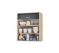 SIMMOB Meuble Cuisine Chêne Rideau Noir Blanc ou Alu 3 Niches L 60 H 72 P 35 cm - Noir