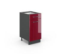 Vicco Meuble Cuisine Fame-Line, Rouge Bordeaux Haute Brillance/Anthracite, 40 cm sans Plan de Travail