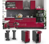 Meuble cuisine Fame-Line, 40cm sans PT, Rouge bordeaux Haute brillance/Anthracite, Vicco 35552