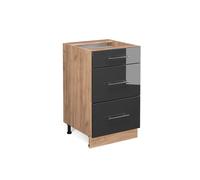 Meuble cuisine Fame-Line, 50cm sans PT, Anthracite Haute brillance, Chêne de force doré, Vicco