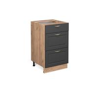 Vicco meuble cuisine Fame-Line, 50 cm sans plan de travail, Anthracite-or/Chêne de force doré
