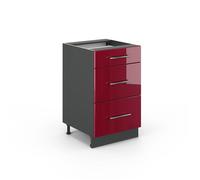 Meuble cuisine Fame-Line, 50cm sans PT, Rouge bordeaux Haute brillance/Anthracite, Vicco 35560