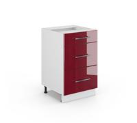 Meuble cuisine Fame-Line, 50cm sans PT, Rouge bordeaux Haute brillance/Blanc, Vicco 34787