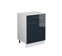 Vicco Meuble Cuisine Fame-Line, Bleu foncé Brillant/Blanc, 60 cm avec tiroir, sans Plan de Travail
