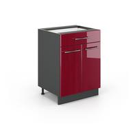 Meuble cuisine Fame-Line, 60cm avec tiroir, sans PT, Rouge bordeaux Haute brillance/Anthracite, Vicco 35555